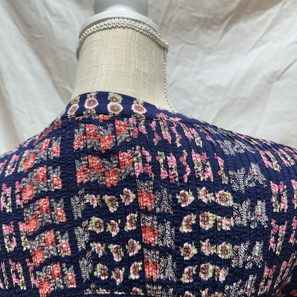 Anthropologie Blue Floral Patchwork Ruffled Hem Split Neck Midi Dress Size XXS - Picture 6 of 12